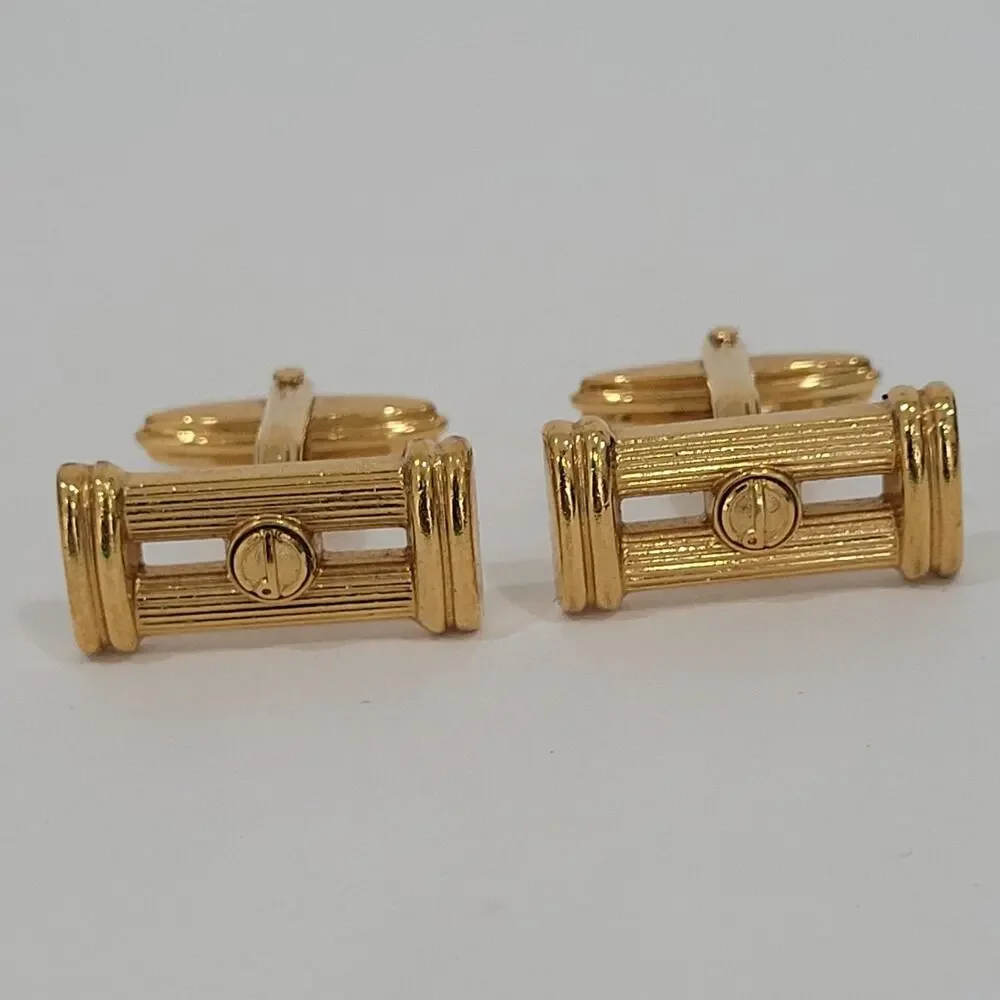 Dunhill D Cufflinks Gold Tone Logo Rectangle Designer Logo Vintage‎ Striped